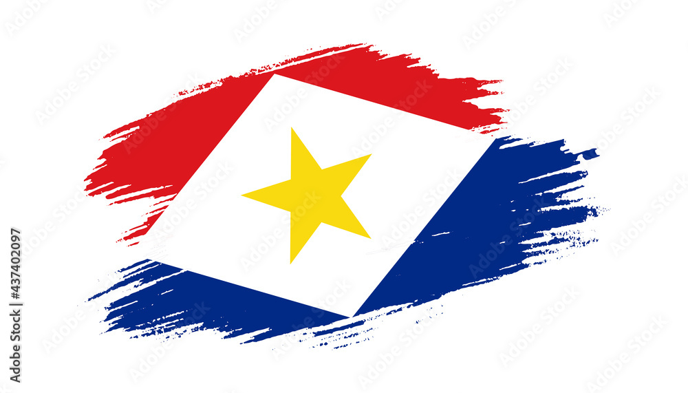 Fototapeta premium Patriotic of Saba flag in brush stroke effect on white background