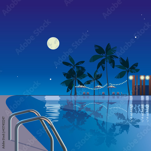 Tropical evening at the pool 