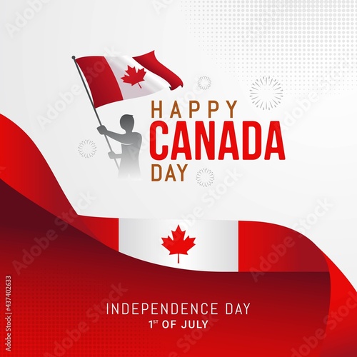 Happy canada day celebration banner template. Canadian flag in 1st of July national patriotic holiday