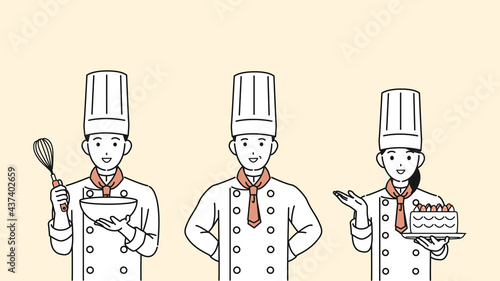 シェフ　コック　パティシエ　調理人　男女　イラスト素材