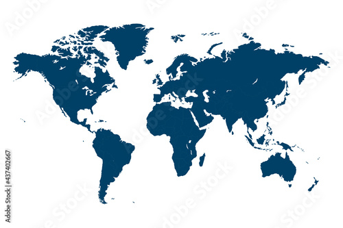 Blue world map vector isolated on white background