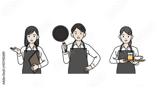 飲食店　ホールスタッフ　ウェイトレス　パート　アルバイト　男女　イラスト素材