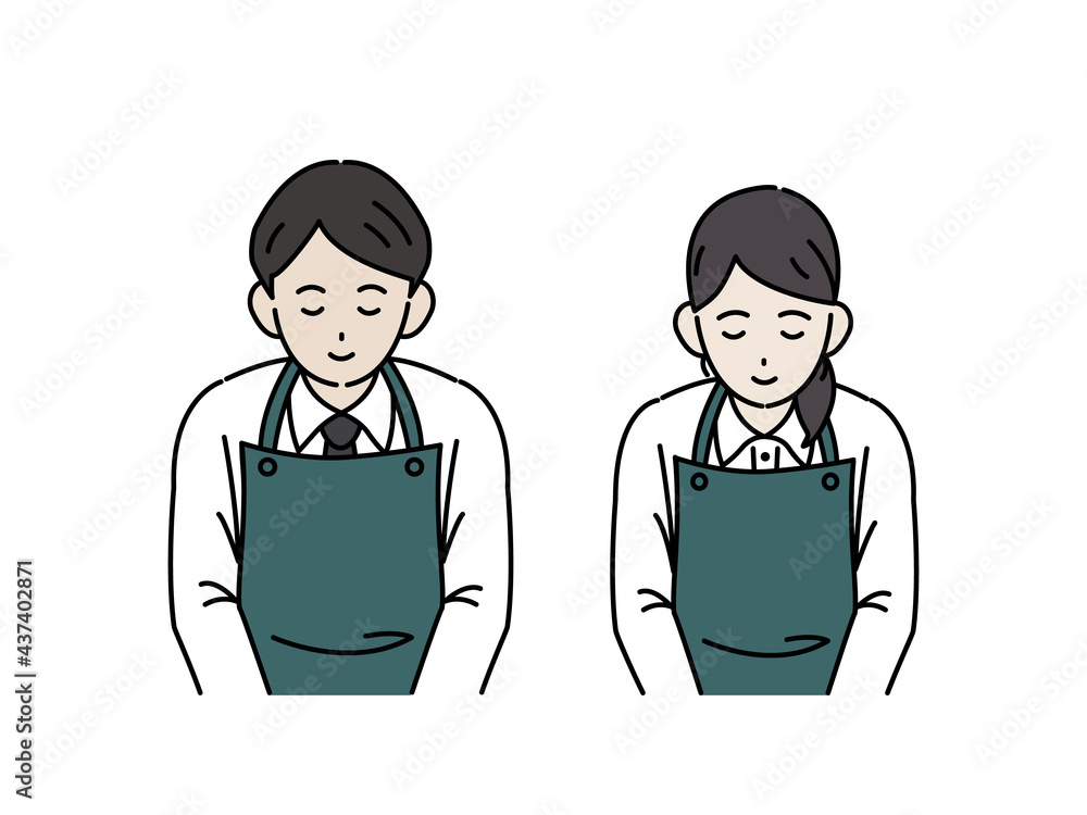 お辞儀をする エプロン姿の店員 いらっしゃいませ スーパー 飲食店 イラスト素材 Stock Vektorgrafik Adobe Stock
