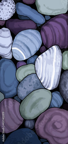 Close Up of Colourful Beach Rocks in Different Shapes and Sizes in Vector Graphic Format