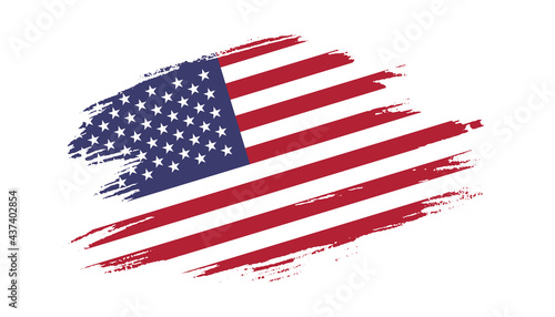 Patriotic of United States of America flag in brush stroke effect on white background photo