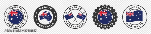 set of made in the australia labels, made in the australia logo, australia flag , australia product emblem, Vector illustration. 
