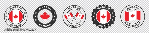 set of made in the canada labels, made in the canada logo,  canada flag , canada product emblem, Vector illustration.