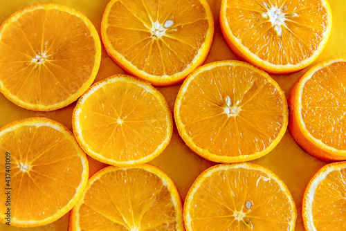 Orange slices texture background. Top view.
