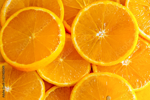 Orange slices texture background. Top view.