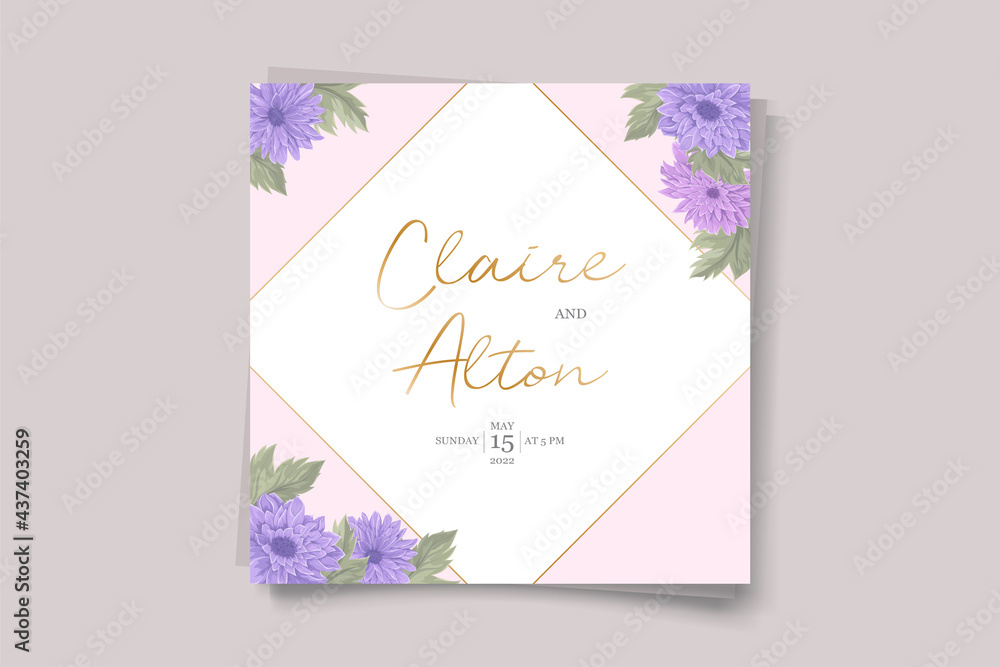 Wedding invitation design with colorful chrysanthemum flower ornament
