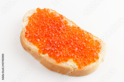 Bread with red salmon roe