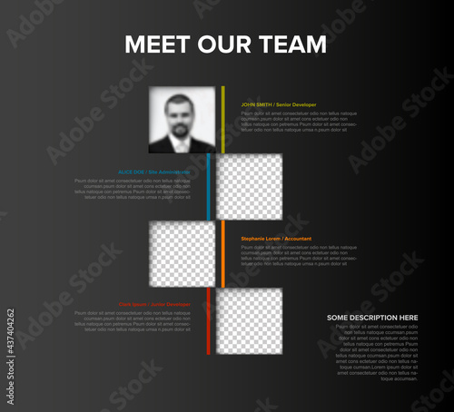 Meet out team dark mosaic presentation template page with photos