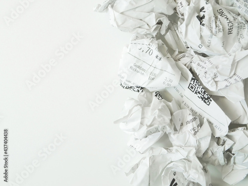 Backround with Crumpled paper receipts - Top View Paper Waste