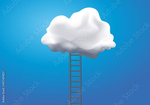 Concept de la rêverie et de l’évasion du réel avec une échelle qui rejoint un nuage blanc.