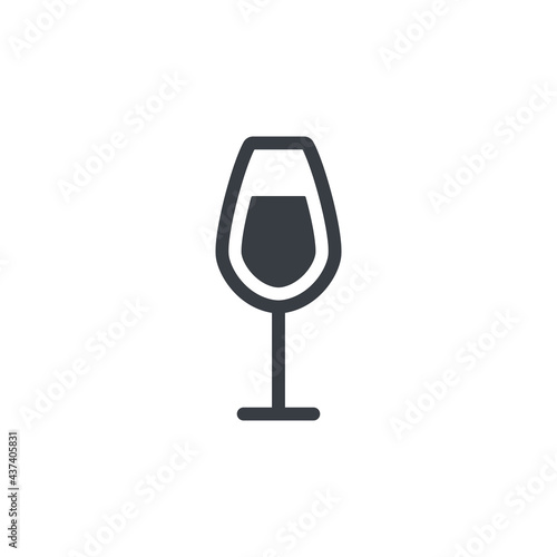 Glass icon. Cocktail drink symbol. Wineglass pictogram. Black beverage silhouette. Vector isolated on white background