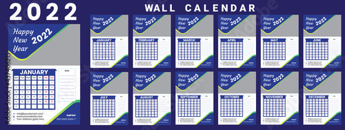 Wall Calendar 2022  Minimal Wall Calendar for 2022  Business Template  Wall calendar design template for 2022  Vector Illustration