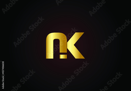 Creative and Minimal style golden and black color initial based NK and KN logo