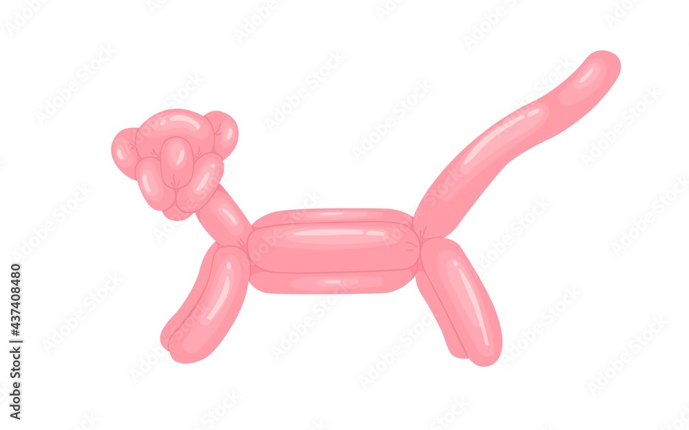 Realistic animal-shaped balloon, funny childish pink panther toy for child s birthday party. Twisted helium latex ballon. Colored flat vector illustration of children s object isolated on white Realistic animal-shaped balloon, funny childish pink panther toy for child s birthday party. Twisted helium latex ballon. Colored flat vector illustration of children s object isolated on white