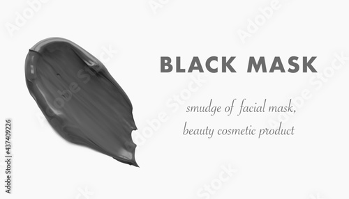 Black clay beauty mask wash off smear isolated 3d realistic vector illustration. Concept facial skincare product horizontal banner template