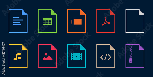 File types outline icon set. Vector icons for documents