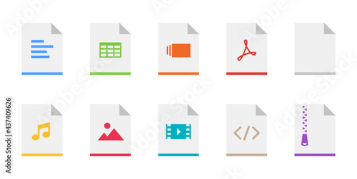 Document type flat icon set. Paper sheet icons