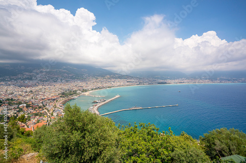 The scenic view of Red Tower and Alanya Marina from Alanya Castle.