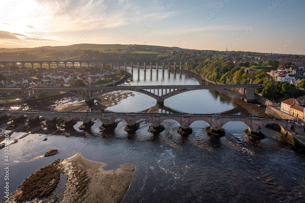 Fototapeta premium The Picturesque Seaside Town of Berwick Upon Tweed in England Seen From The Air
