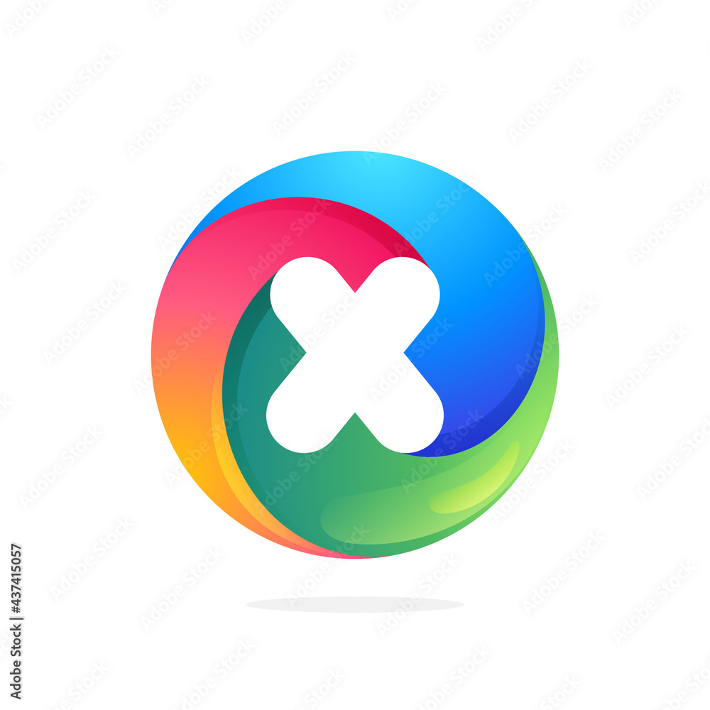 X letter logo inside swirling loop circle. X letter logo inside swirling loop circle.
