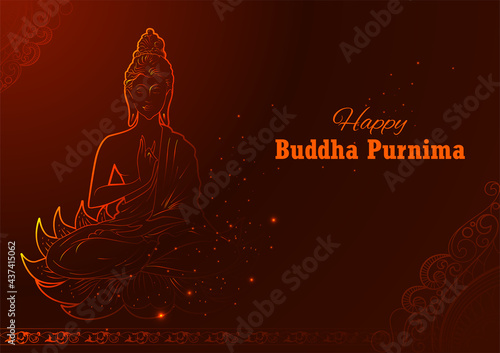 Lord Buddha in meditation for Buddhist festival with text in Hindi meaning Happy Buddha Purnima Vesak