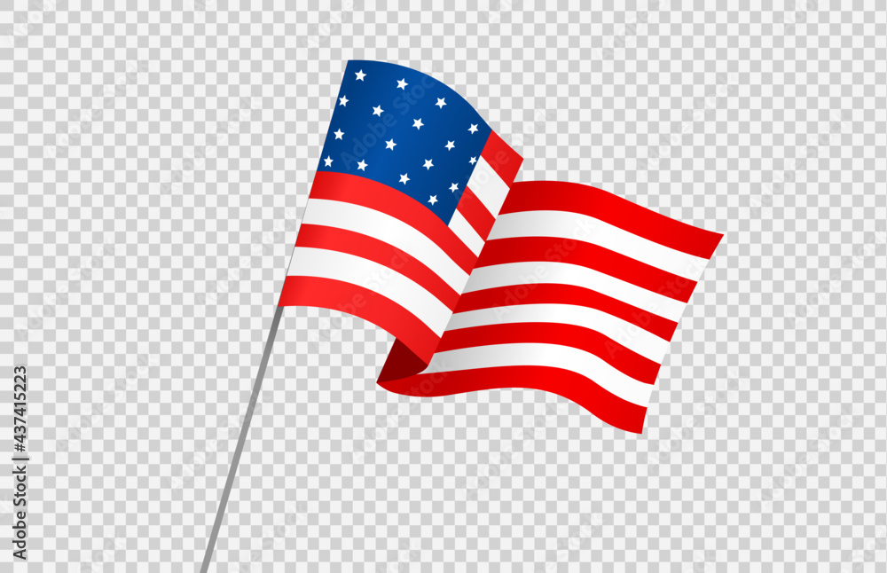 Fototapeta premium Waving flag of American isolated on png or transparent background,Symbols of USA , template for banner,card,advertising ,promote, TV commercial, ads, web design,poster, vector illustration