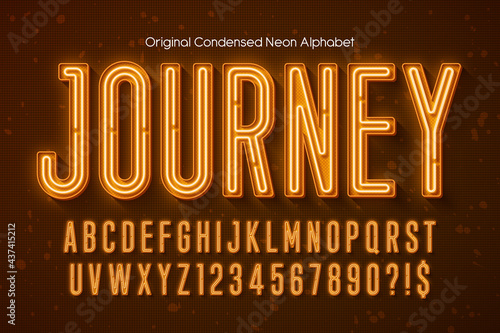 Neon light 3d alphabet, extra glowing modern type.