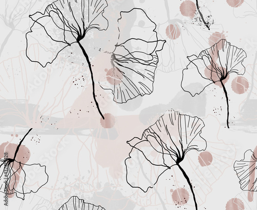 Fiore acquerello con schizzi di pittura,  texture, pattern