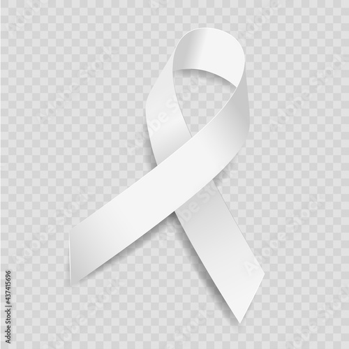 White ribbon awareness Bone Cancer, Coronavirus, Osteoporosis, Poverty, Victims of Terrorism, Adoption. Isolated on transparent background. Vector  illustration.