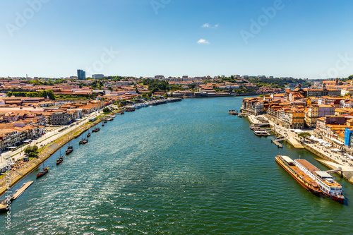 Cityscape of Porto and Vila Nova de Gaia with Douro River between, Portugal photo