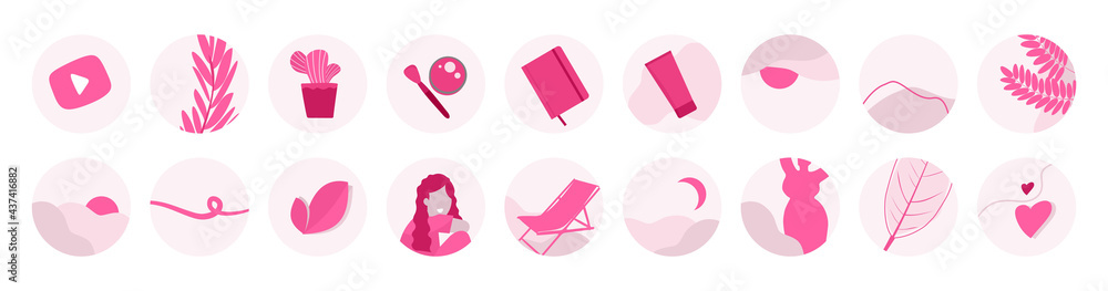 A large stylish set of different vector covers for bloggers. Round icons for social media stories. Abstractions for blog use. Stickers for printing on mugs, T-shirts. A large stylish set of different vector covers for bloggers. Round icons for social media stories. Abstractions for blog use. Stickers for printing on mugs, T-shirts.