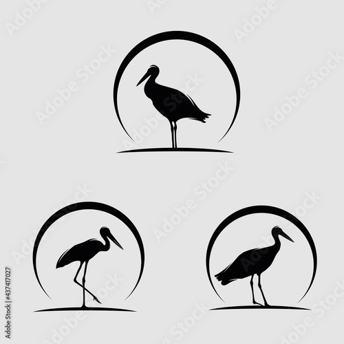 Vintage Retro Sunset Sunrise with Stork Heron Egret Ibis Flamingo Logo Design Vector photo