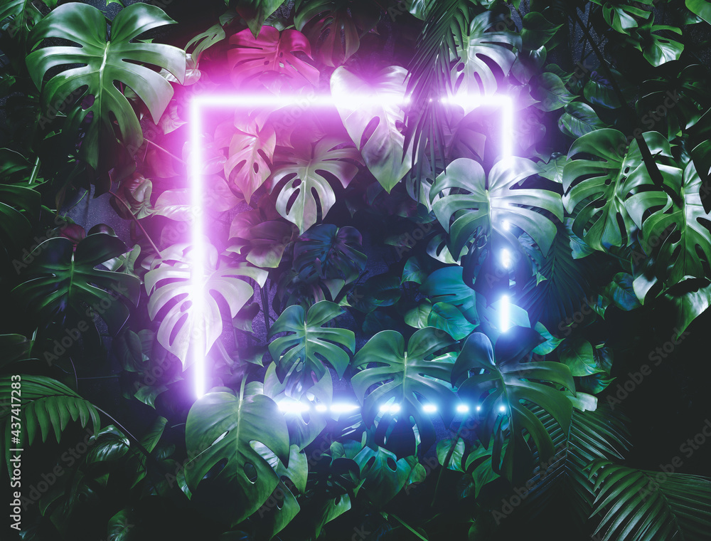 Monstera palm tree neon vapor wave retro cyber paper background concept. Monstera palm tree neon vapor wave retro cyber paper background concept.