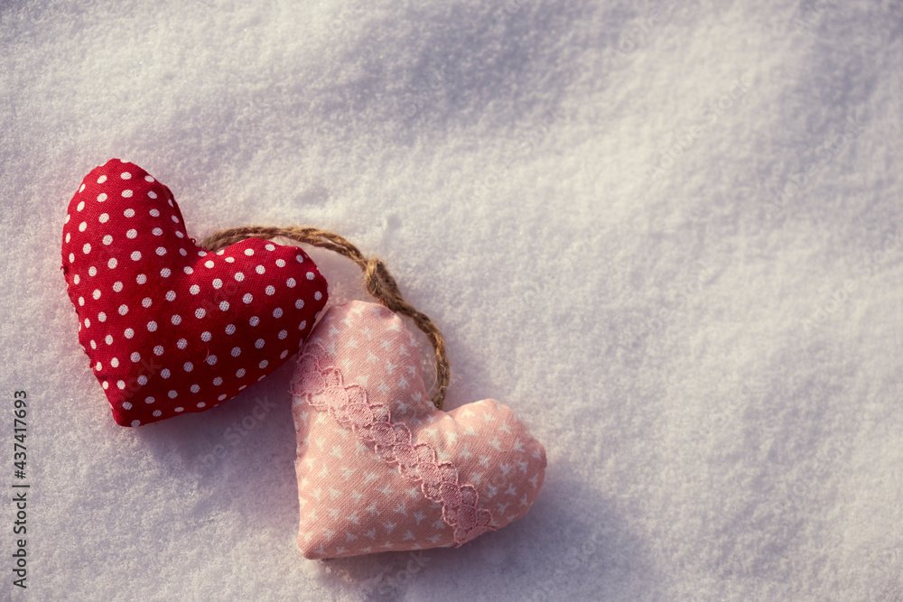 Fototapeta premium Image of soft toys in the snow. Handmade.