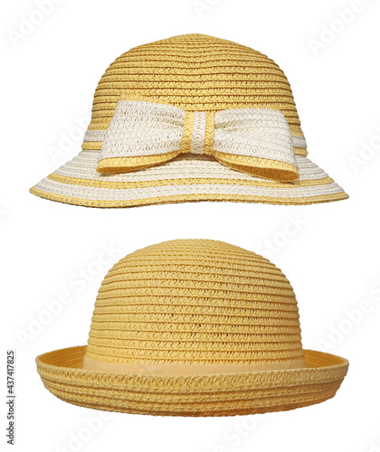 There are two straw hats. White background. Isolated.