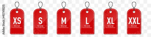 Set of red size clothing labels with shadow photo