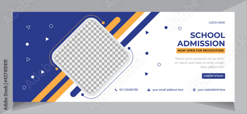 School Admission Facebook Cover Template Design, web banner, social media design, Online classroom program, Online Education, Vector illustration