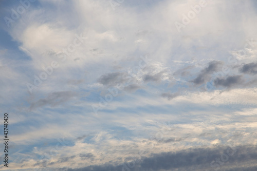 Fototapeta Naklejka Na Ścianę i Meble -  blue sky with white clouds of various shapes, sunny day, texture
