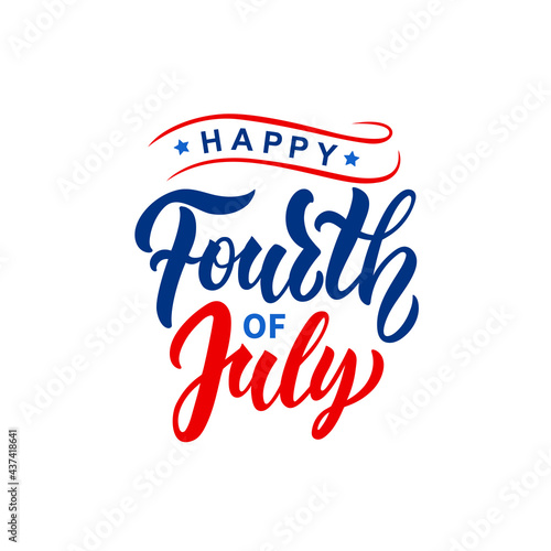 Happy 4th of July handwritten text isolated on white background. Vector illustration. Modern brush ink calligraphy, lettering for Independence Day in USA as greeting card, banner, poster, logo