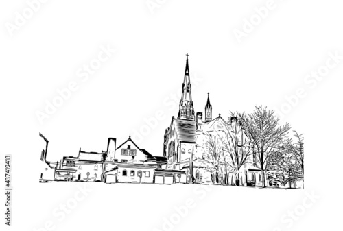 Obraz na płótnie Building view with landmark of Fort Wayne is a city in northeastern Indiana. Hand drawn sketch illustration in vector. w salonie