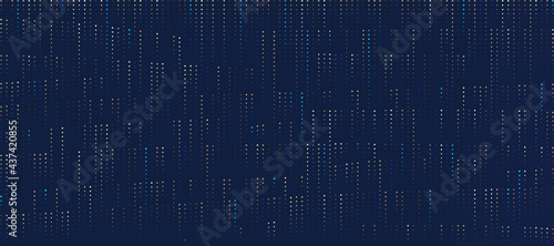 Abstract minimal golden and blue random dotted pattern on dark blue background. Simple modern texture halftone style. Luxury and elegant style. Design for cover template, poster, banner web, Print ad.