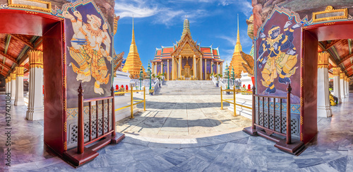 Wat Phra Kaew, Temple of the Emerald Buddha with blue sky, Thailand photo