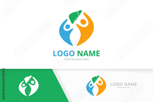 Vector liver and human logo combination. Unique internal organ logotype design template.