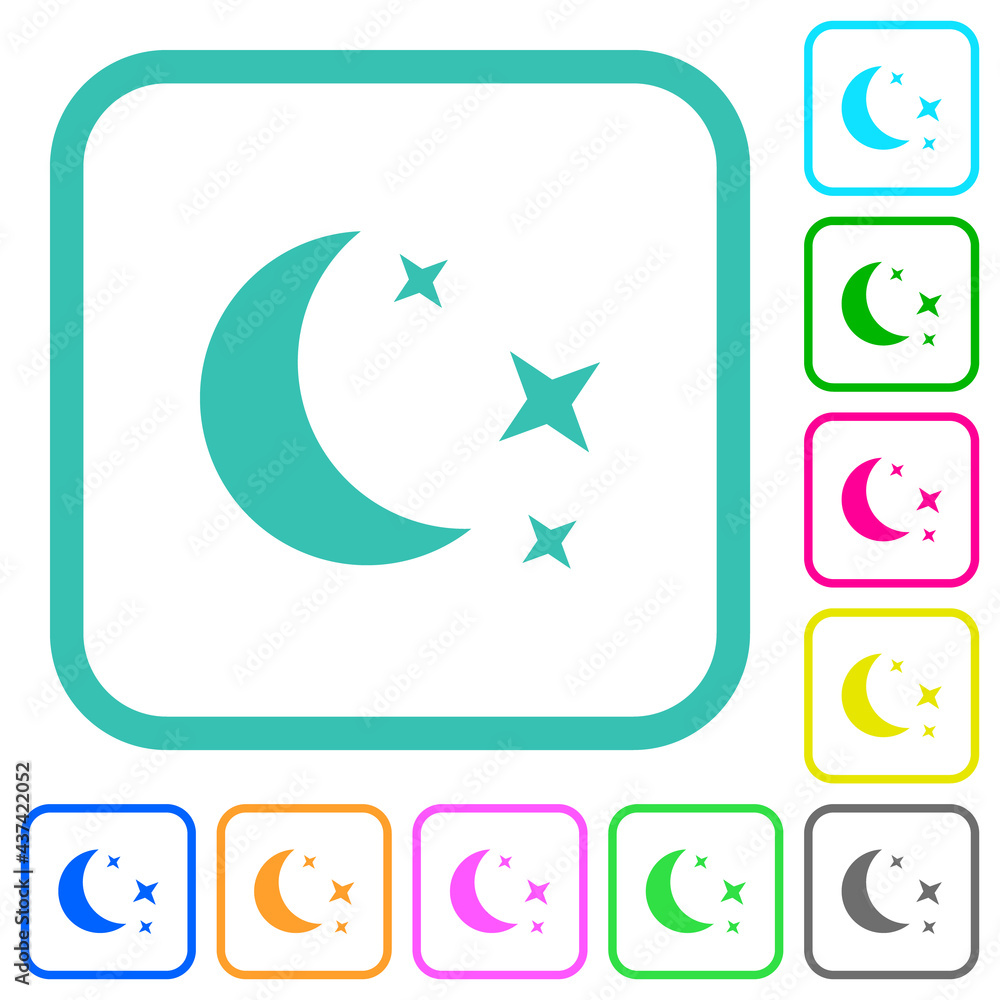 Moonlit night vivid colored flat icons Moonlit night vivid colored flat icons