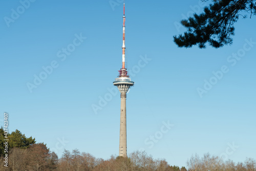 TV tower spring view throw the forest in Estonia, Tallinn.