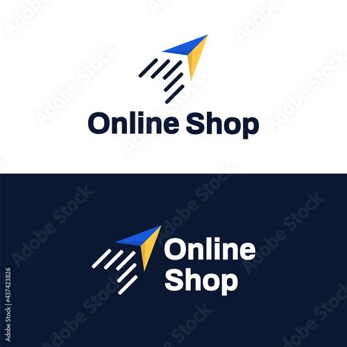 Online shop logo vector template. modern logo design with shipping airplane symbol.